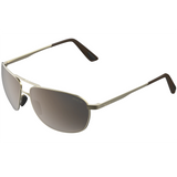 Bex Nova Sunglasses. They have a matte gold frame and brown tinted lenses with a silver flash.