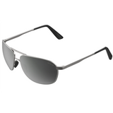 Bex Nova Sunglasses. They have a matte silver frame and gray tinted lenses with a silver flash.