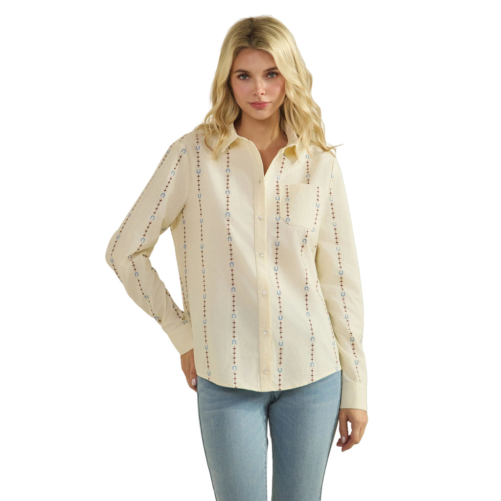 Women's Cream Embroidered Long Sleeve