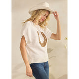 Women's horseshoe sweater side view