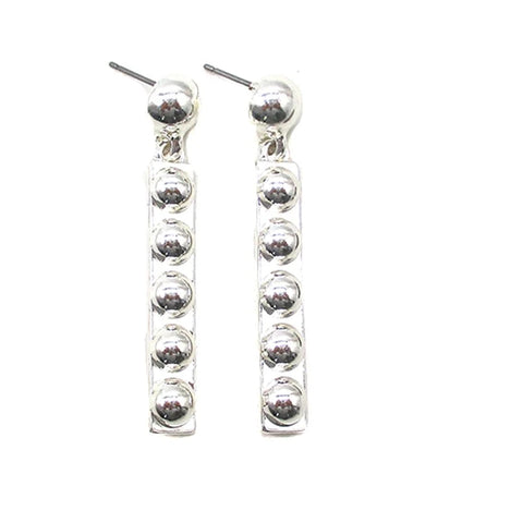 Close up view of Silver Bubble Vertical Bar Earrings 