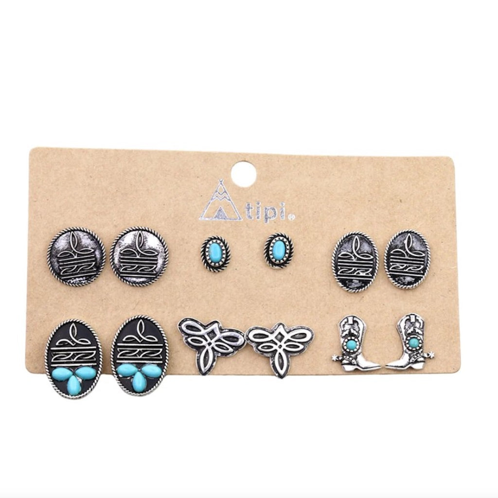 Close up view of 6 Piece Assorted Boot Stitched Earring Set