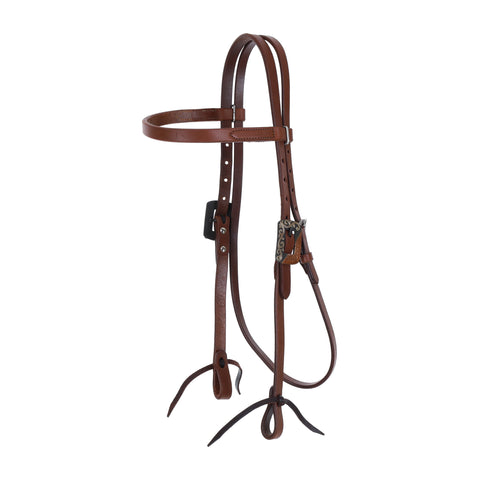 Oiled Harness Leather Browband Headstall - Copper and Floral Buckles