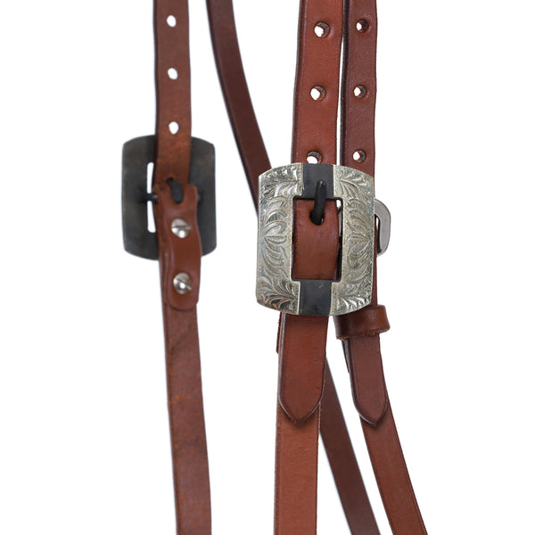 Showman Oiled Leather Bosal Headstall With Brown Nylon Mecate Reins - For Average Full Size Horse