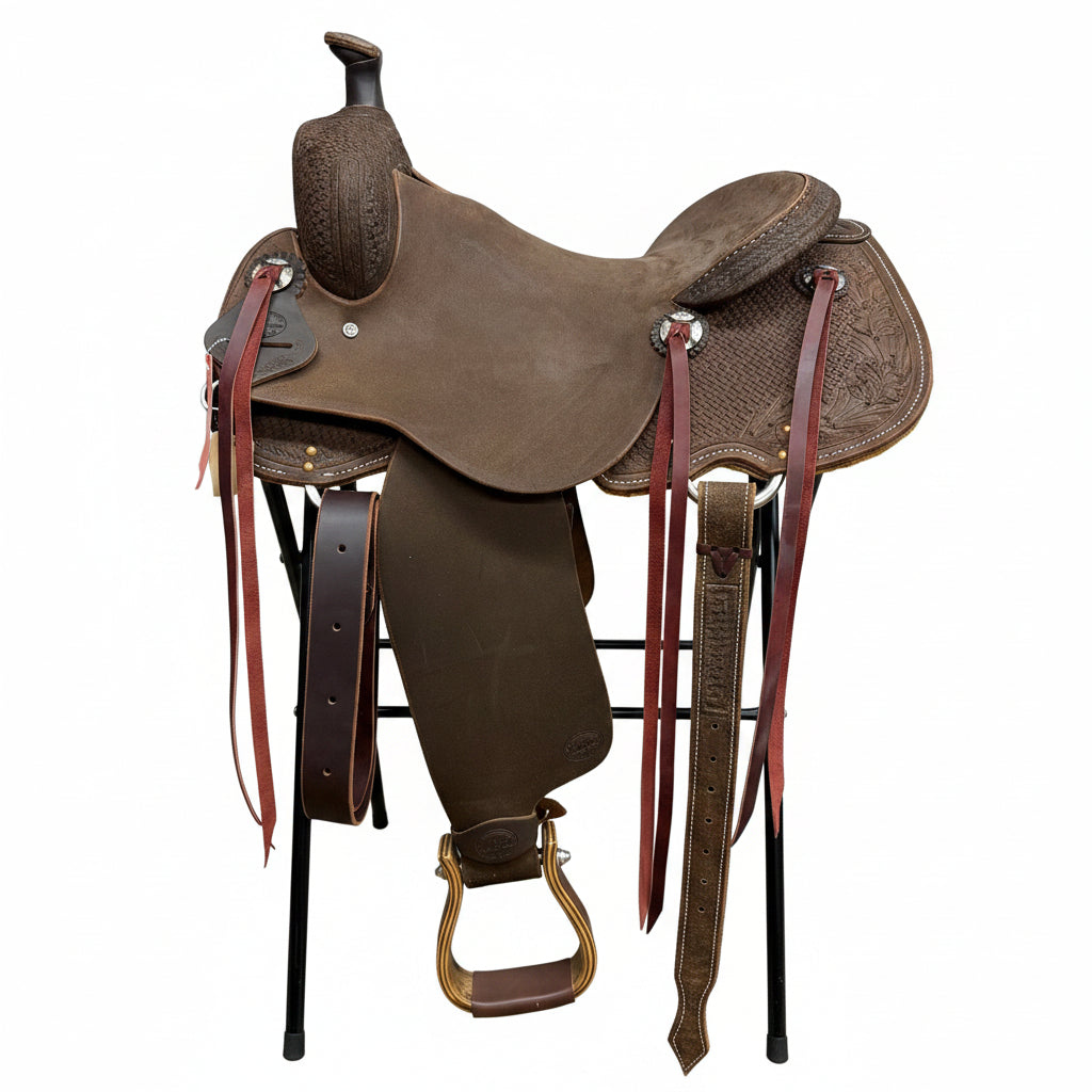 Side View of HR 16" Signature Roughout Ranch Cutter Saddle