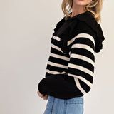 Striped Ruffle Shoulder Long Sleeve Sweater Side view