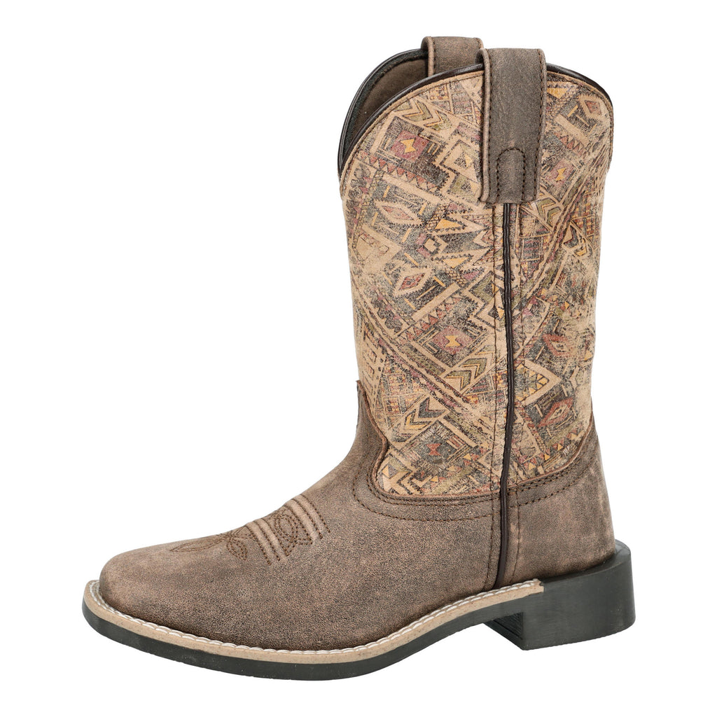 Smoky Mountain Boots Chocolate Oasis Square Toe Boots for Kids with Tan Aztec Print Tops