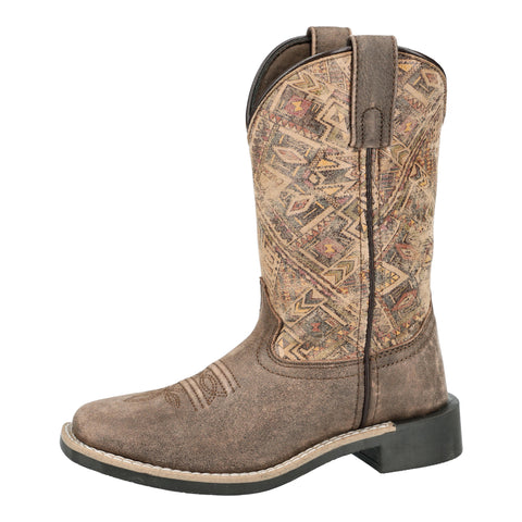 Smoky Mountain Boots Chocolate Oasis Square Toe Boots for Kids with Tan Aztec Print Tops