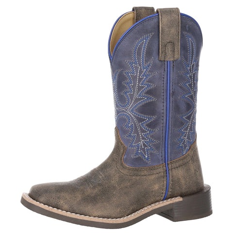 Side view of Smoky Mountain Distressed Gray & Blue Square Toe Boots 