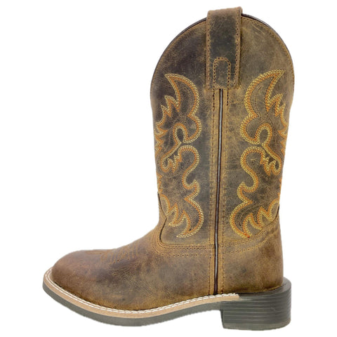 Kid's Brown Oil Distressed Square Toe Boot