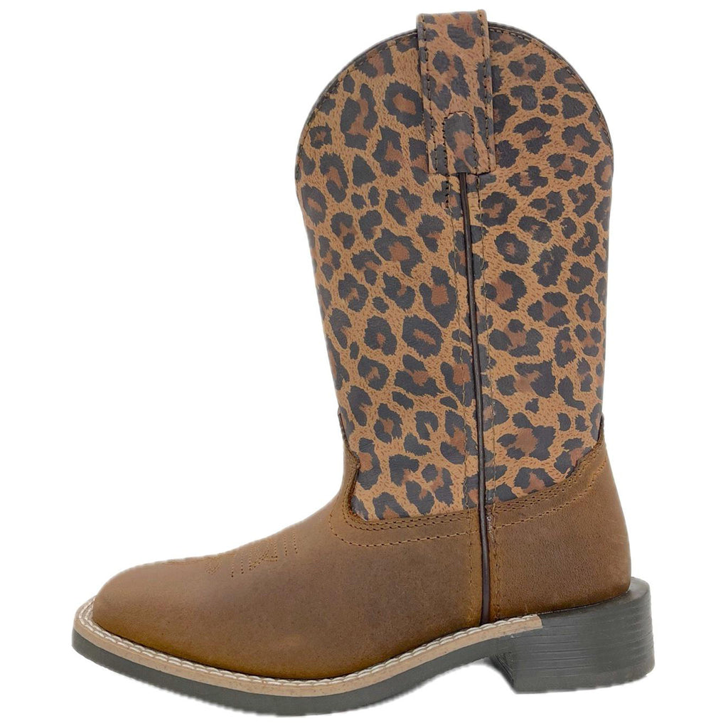 Kids Brown Oil Distressed/Leopard Print Boots