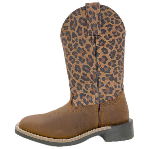 Kids Brown Oil Distressed/Leopard Print Boots
