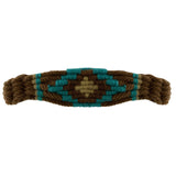 Close up of noseband in brown and teal navajo pattern