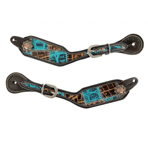 Showman Teal Gator Patchwork Spur Straps