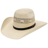 straw cowboy hat natural color with wide black ribbon and shovel front