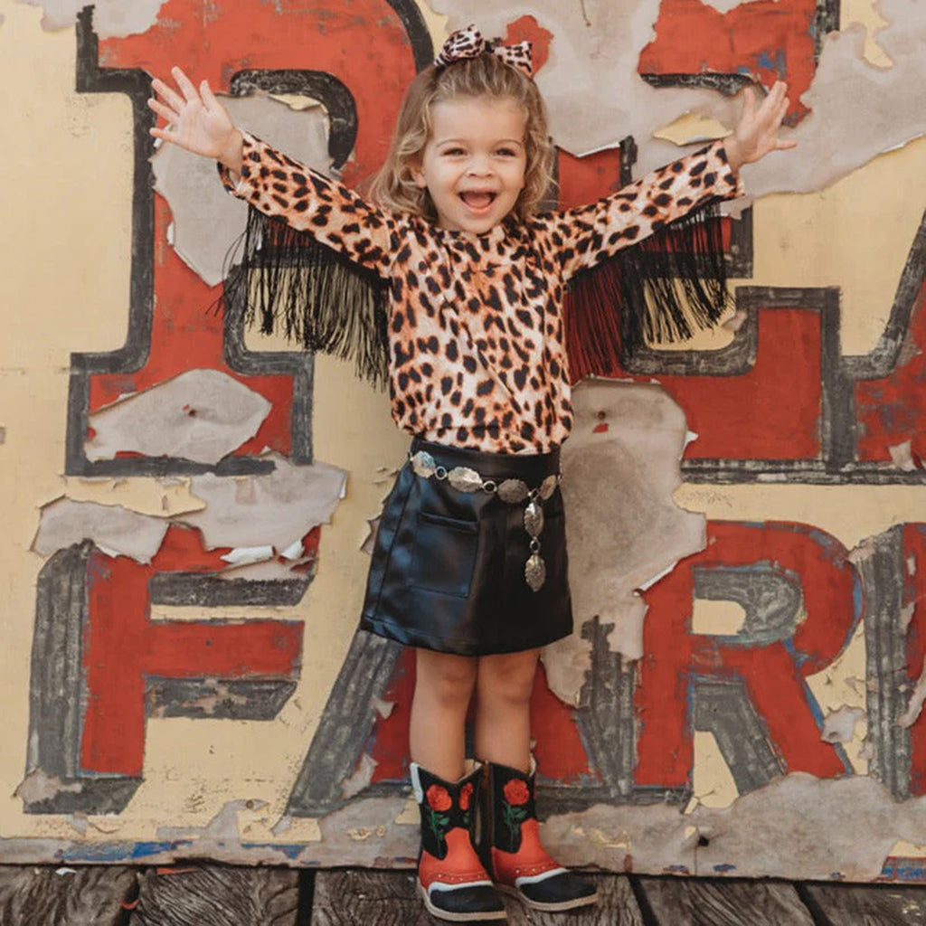 Cheetah Print Long Sleeves with Fringe Shirt