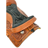Youth Western style pony saddle with floral tooled accents Top View