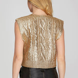 Women's cable knit gold sweater vest back view