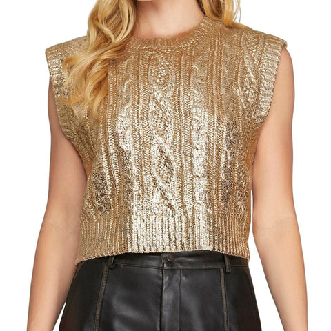 Women's cable knit gold sweater vest