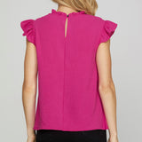 Pink Ruffle Sleeve Pintuck Detail Woven Top Back View
