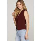 WINE GOLD BUTTON KNIT SWEATER VEST SIDE VIEW