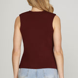 WINE GOLD BUTTON KNIT SWEATER VEST BACK VIEW