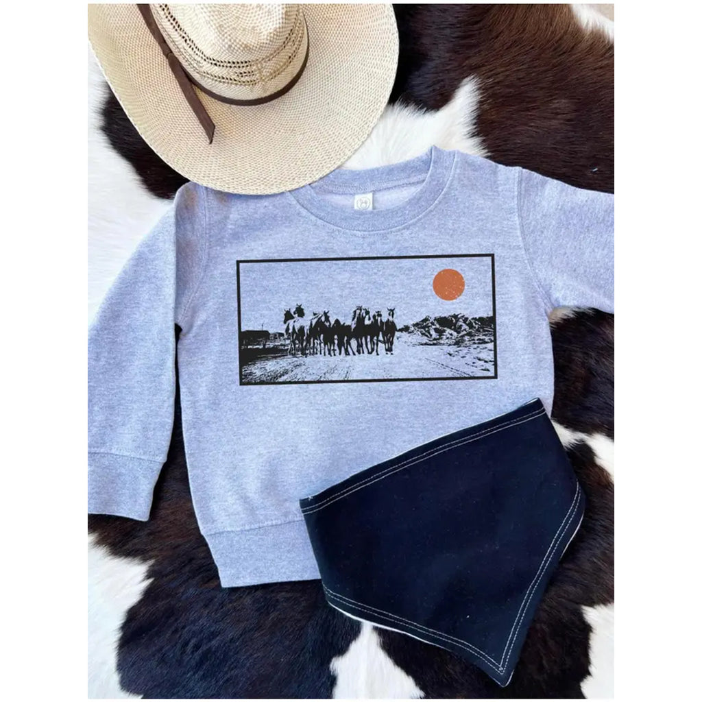 Crew neck Sweatshirt with Santa Fe Horses on front 