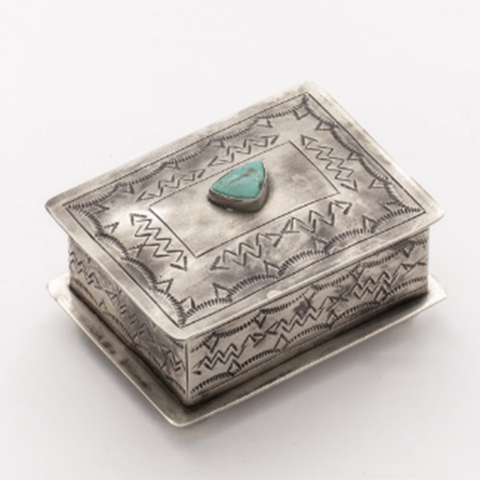 J. Alexander Small Stamped Turquoise Box W/ Turquoise Stone