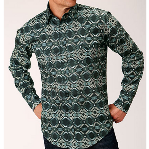 Roper Men's Slate Aztec Print Long Sleeve Shirt