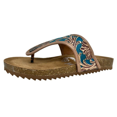 Very G Women's Tan & Turquoise Tooled Darla Sandals