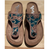 Very G Women's Tan & Turquoise Tooled Darla Sandals