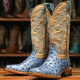 Tanner Mark Women's Blue Ostrich Square Toe Boots