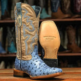 Tanner Mark Women's Blue Ostrich Square Toe Boots