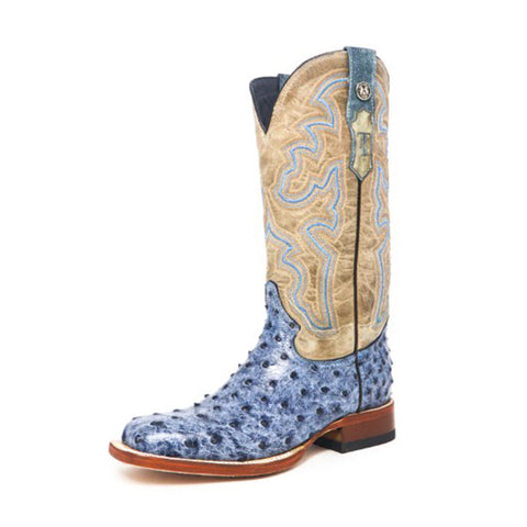 Tanner Mark Women's Blue Ostrich Square Toe Boots