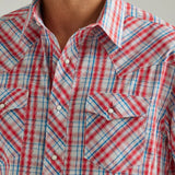Wrangler Men's Blue and Red Plaid Long Sleeve Shirt