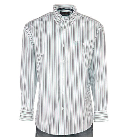 Wrangler Men's Mint and Purple Stripe George Strait Long Sleeve Shirt