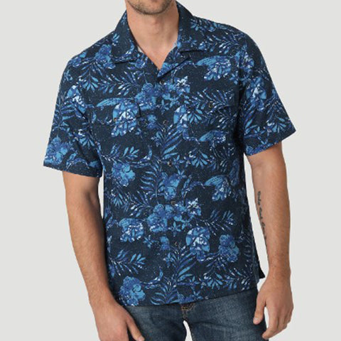 Wrangler Coconut Cowboy Blue Short Sleeve Button Down Shirt