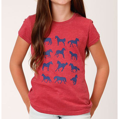 Roper Girls Red with Blue Horses Tee