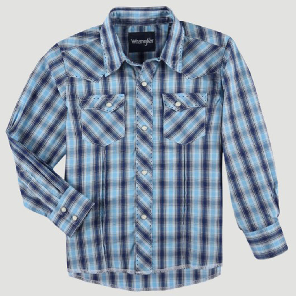 Wrangler Kid's Multi Blue Plaid Long Sleeve Shirt