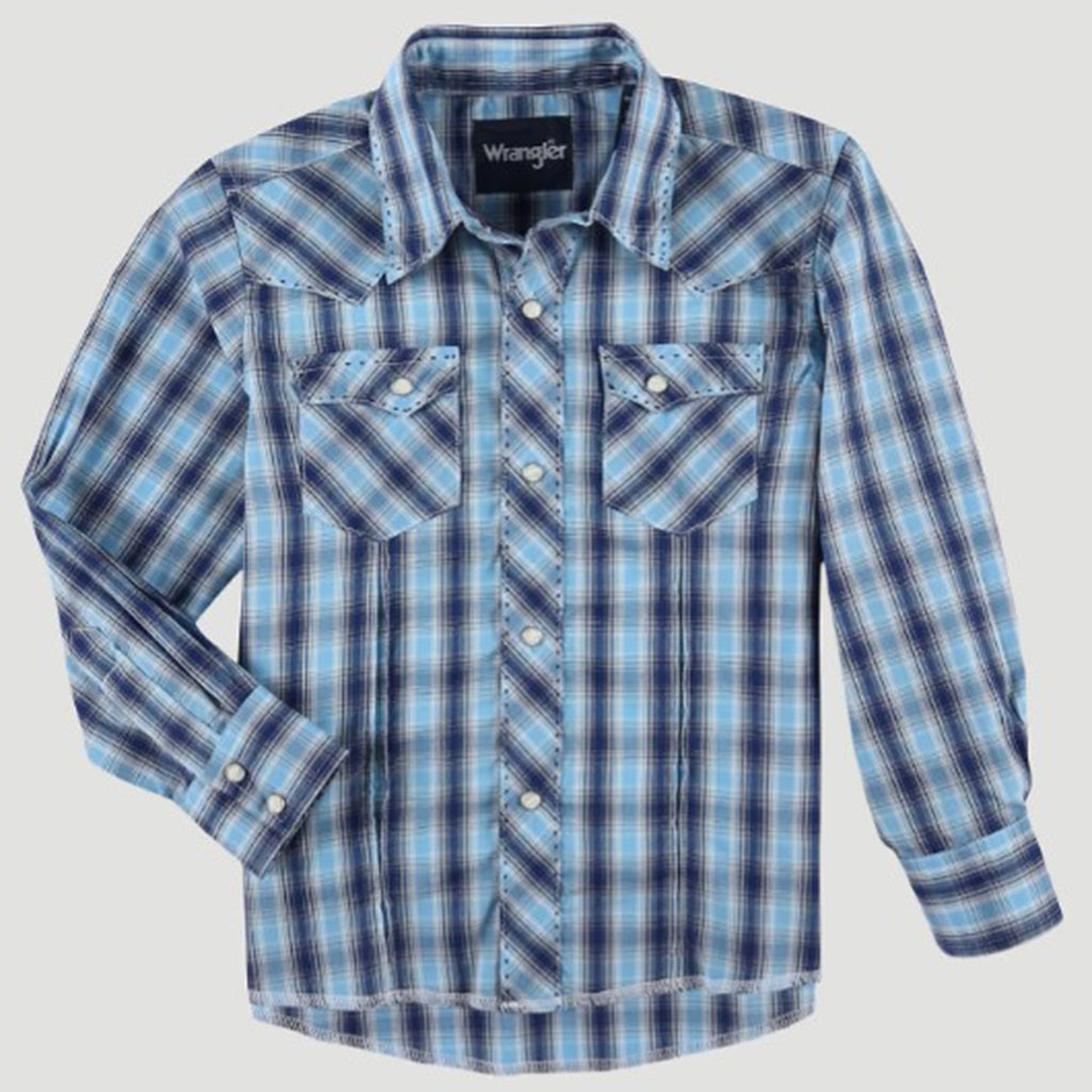 Wrangler Kids Multi Blue Plaid Long Sleeve Shirt