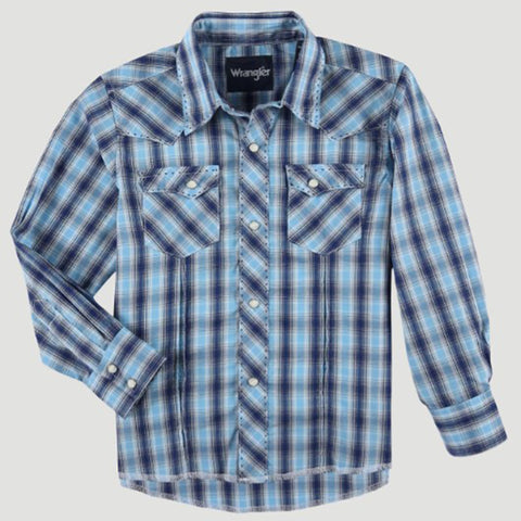 Wrangler Kid's Multi Blue Plaid Long Sleeve Shirt