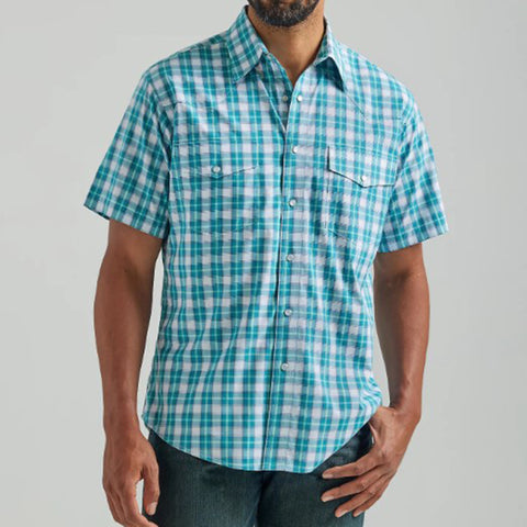 Wrangler Men's Wrinkle Resist Teal Plaid Shirt