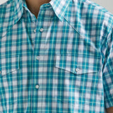 Wrangler Men's Wrinkle Resist Teal Plaid Shirt