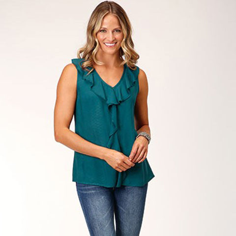 Roper Women's Teal Ruffled Blouse