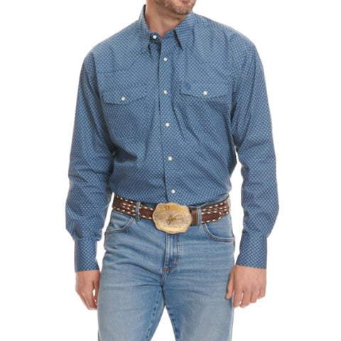Wrangler Men's Teal/Flower Print Long Sleeve Snap Shirt