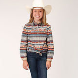 Roper Girls Grey Haze Multi Aztec Shirt