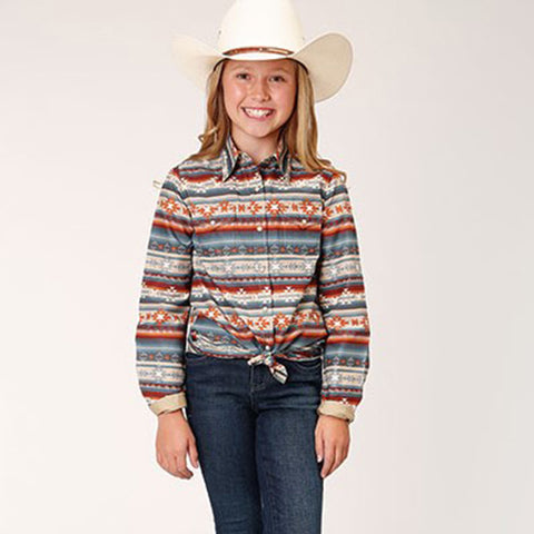 Roper Girls Grey Haze Multi Aztec Shirt