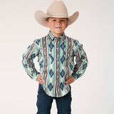 Roper Boys Green/Blue Aztec Striped Shirt
