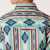 Roper Boys Green/Blue Aztec Striped Shirt