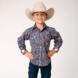 Roper Boys Red/Blue Paisley Long Sleeve Shirt